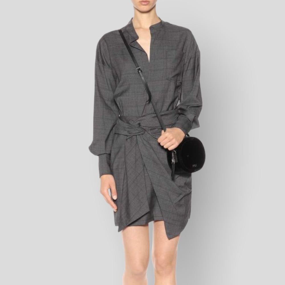 Etoile Isabel Marant Gray Twisted Front Virgin Wool Shirt Dress